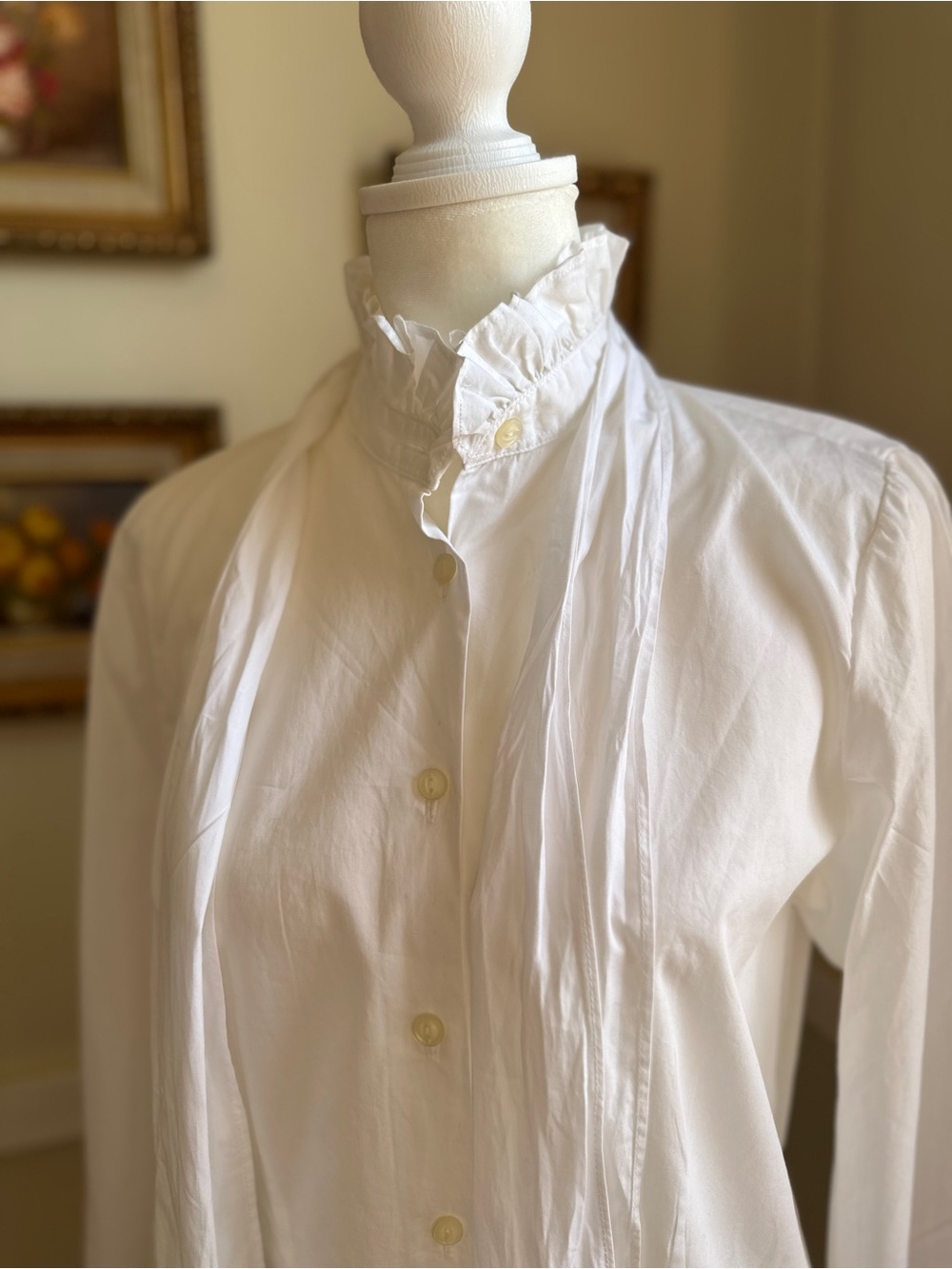 NWT Ralph Lauren White 100% Cotton Button-Up Blouse with Ruffled Collar M - Picture 7 of 10